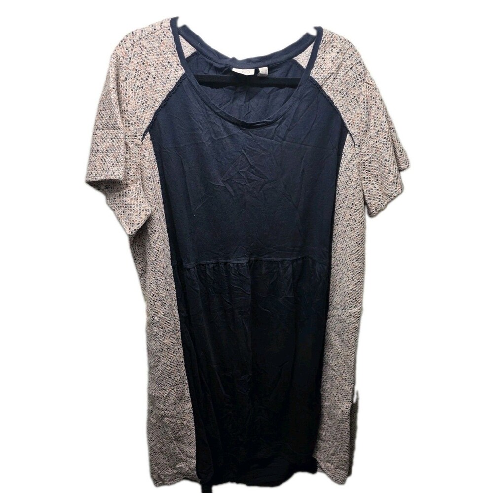 LOGO by Lori Goldstein Women's 2XL Black Beige Speckled Maxi Dress Scoop Neck